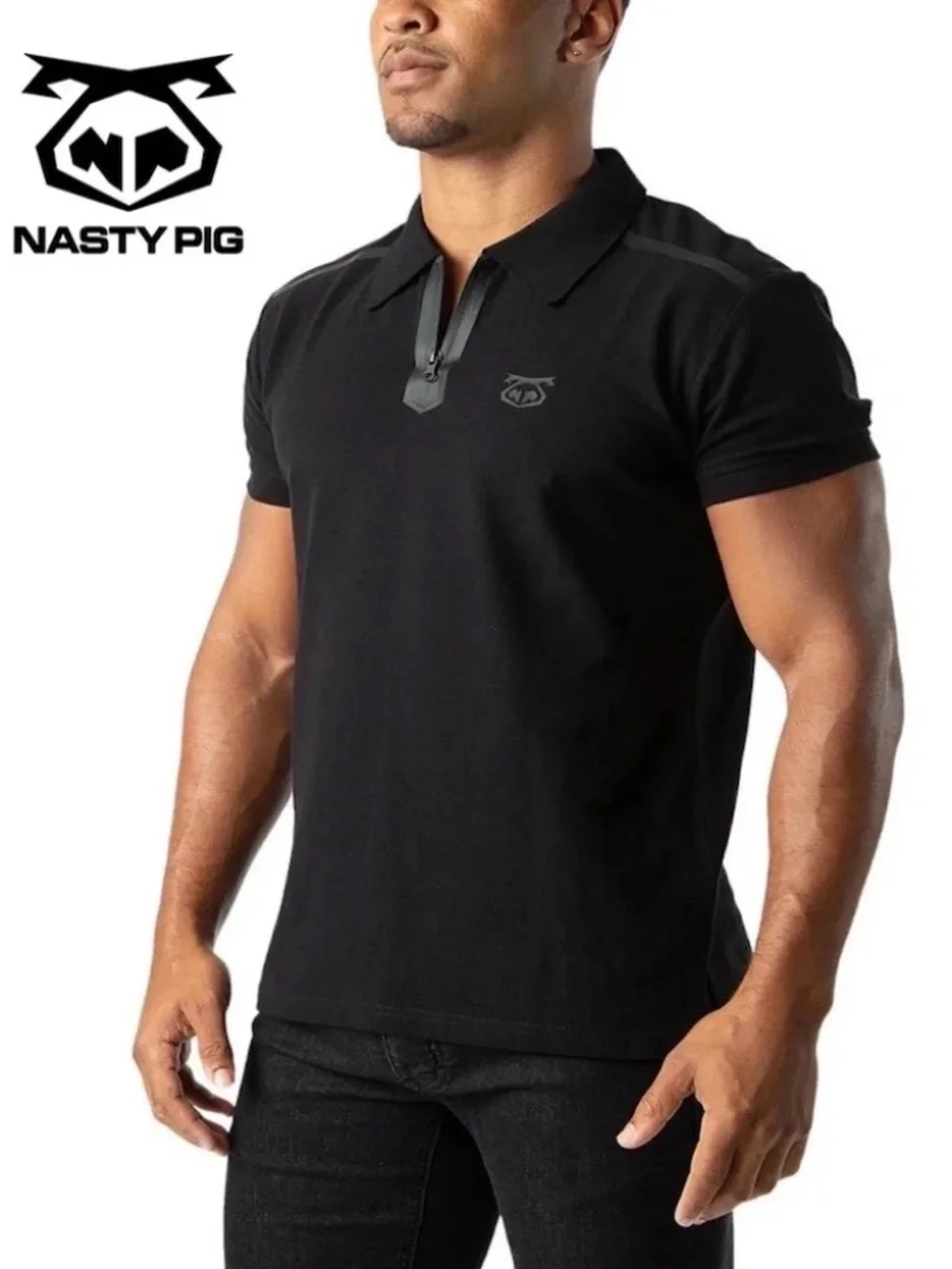 Nasty Pig Black Polo Shirt with Subtle Logo - Picture 1 of 9